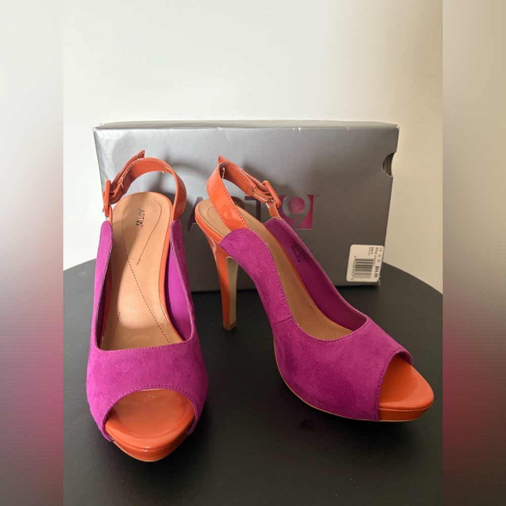 Apt. 9 HighVoltage Sling-back Platform Peep-Toes Sz8 Fun Fuchsia  & Orange Combo